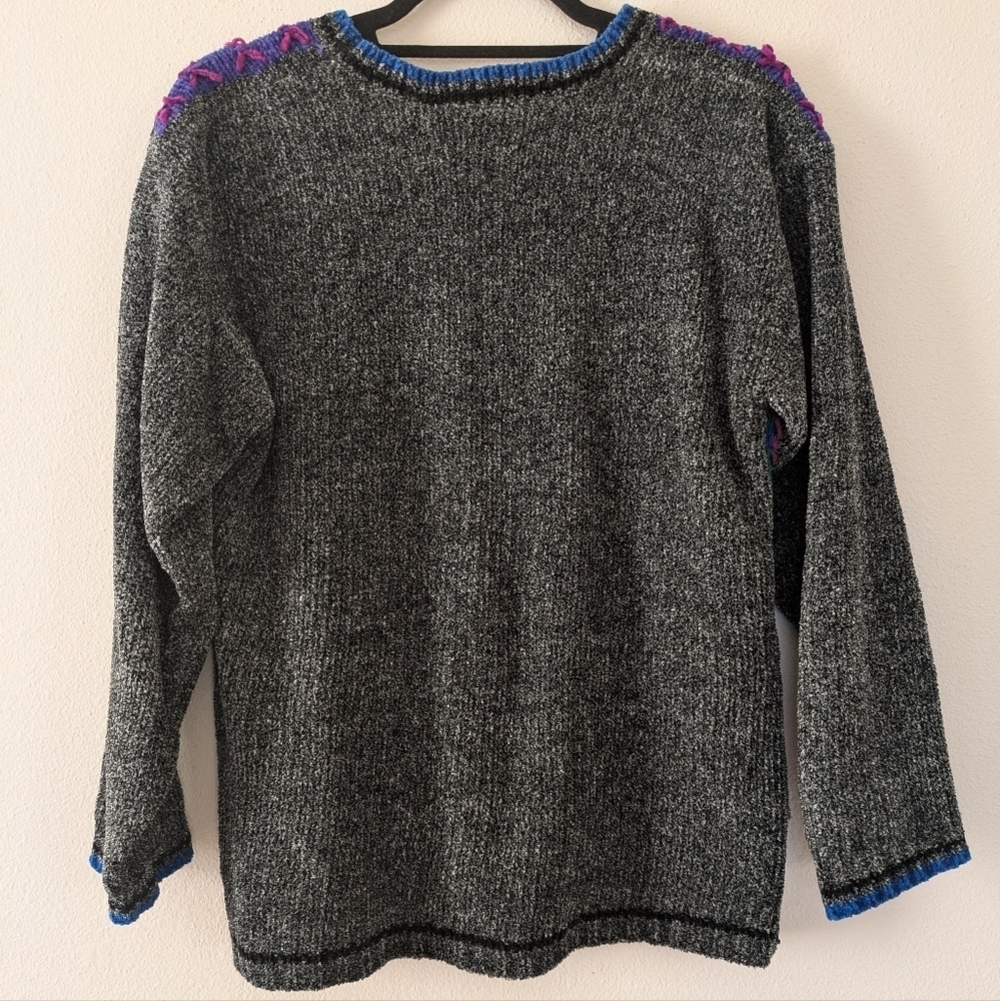 Vintage Russ Multicolored Sweater 90s Bright Colorful Crotchet/Yarn Women's SP - Picture 3 of 9